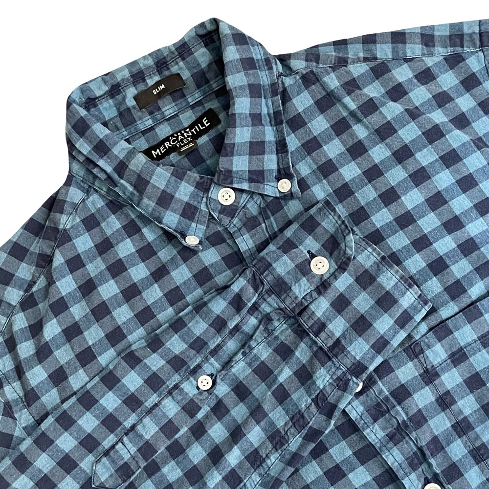 J. Crew Mercantile Flex‎ Mens Slim Fit Button Down Shirt Blue Gingham Check S